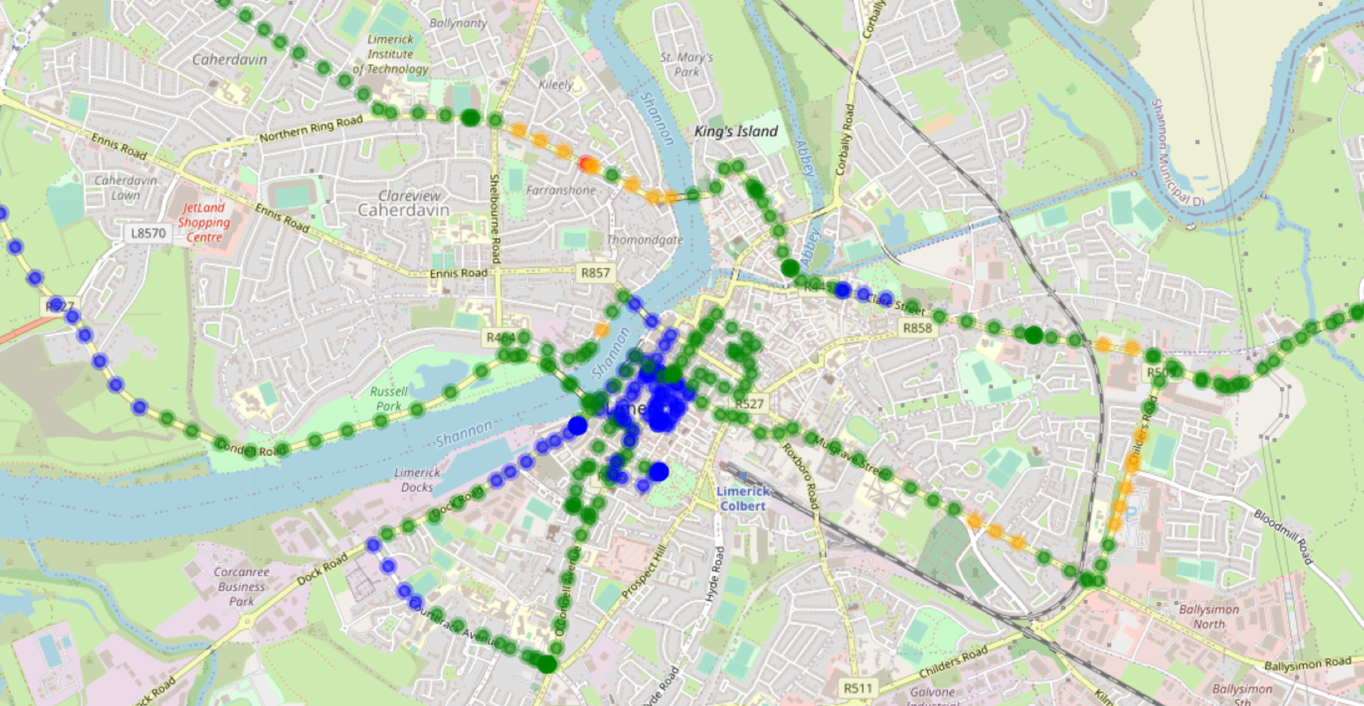 Map showing air quality in Limerick
